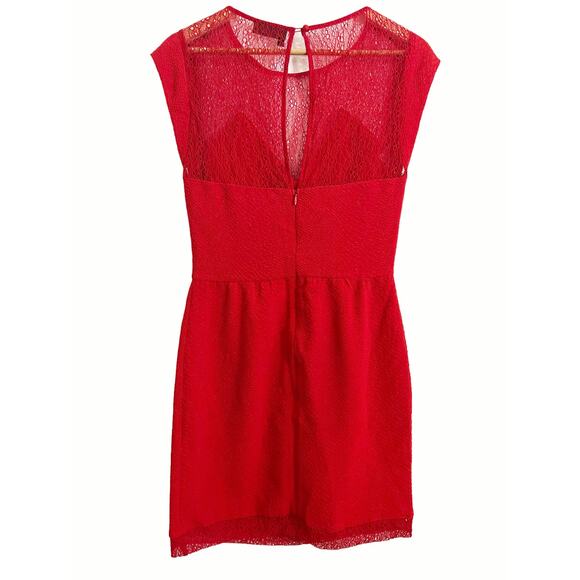 The Kooples Red Lace Yoke Sheer Sheath Cocktail Holiday Mini Dress Size XS - Picture 7 of 9
